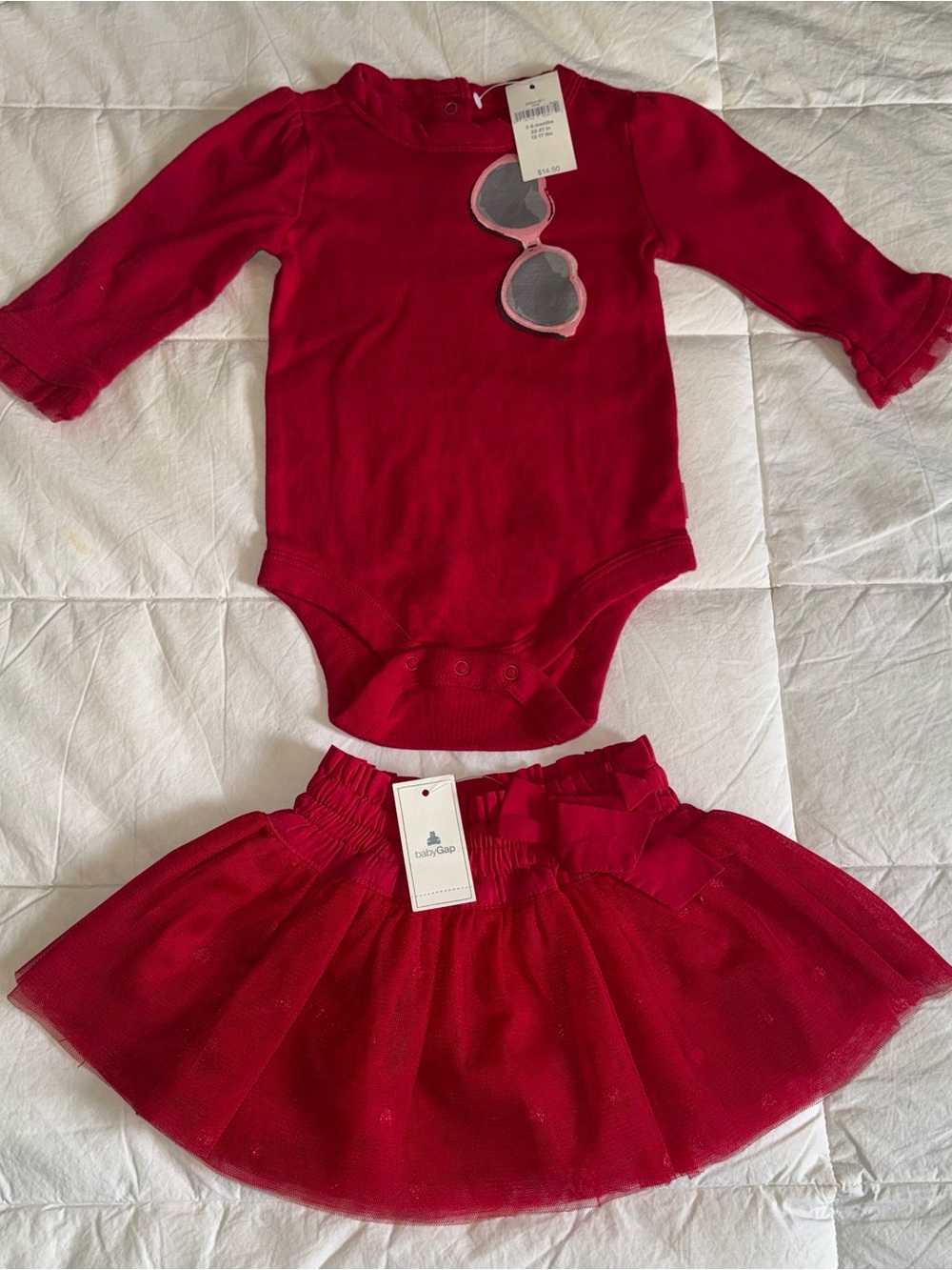 GAP Red Long-Sleeve Bodysuit with Red Tulle Skirt
